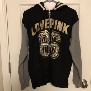 PINK quarter zip glitter 86 hoodie